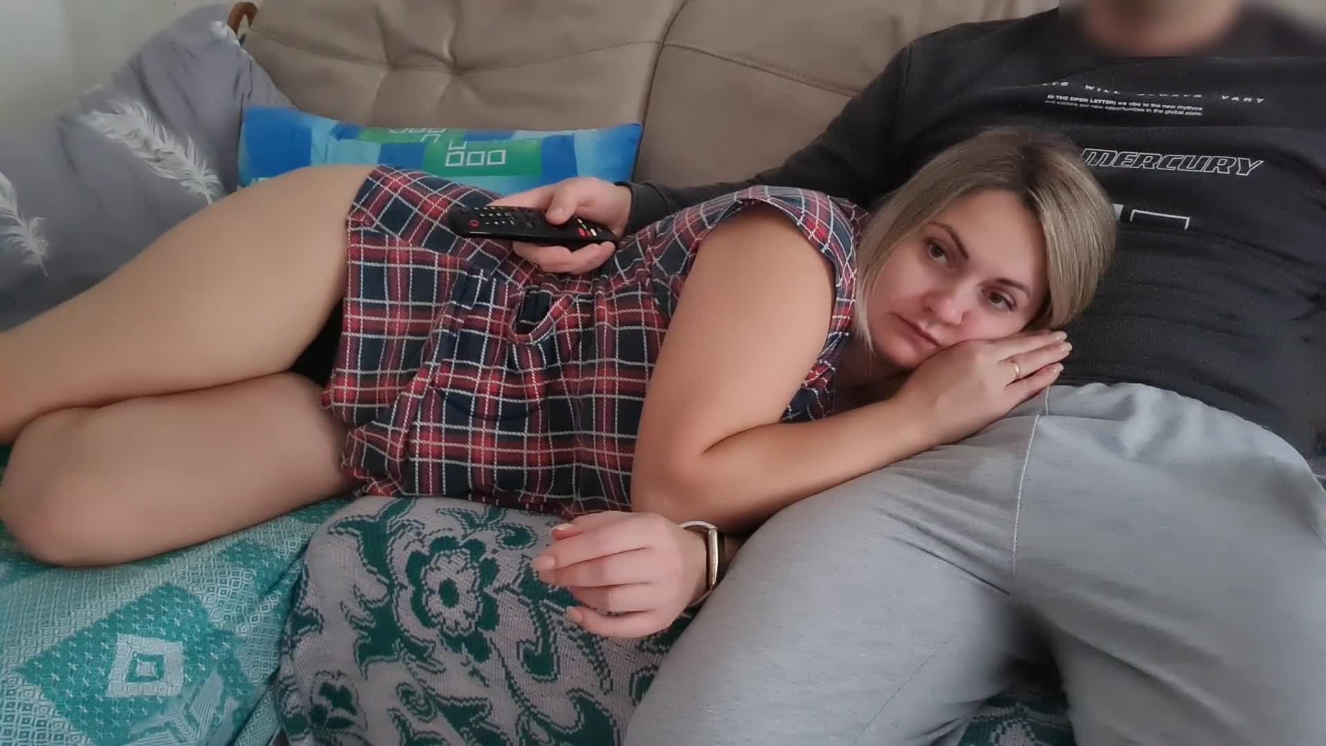 Stepsister is Lying on Her Stepbrother's Lap and He Suddenly Starts Masturbating His Dick Near Her Mouth